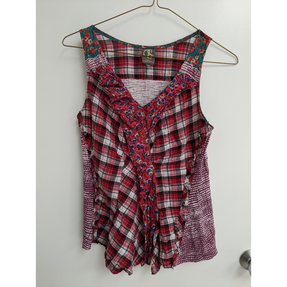 ☀️ ANTHRO Rose Farm Multimedia Plaid Tank …